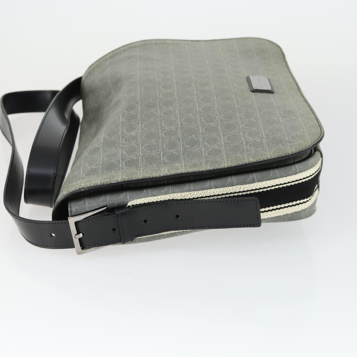 Salvatore Ferragamo Gancini Shoulder Bag PVC Canvas Gray Silver Auth 163461