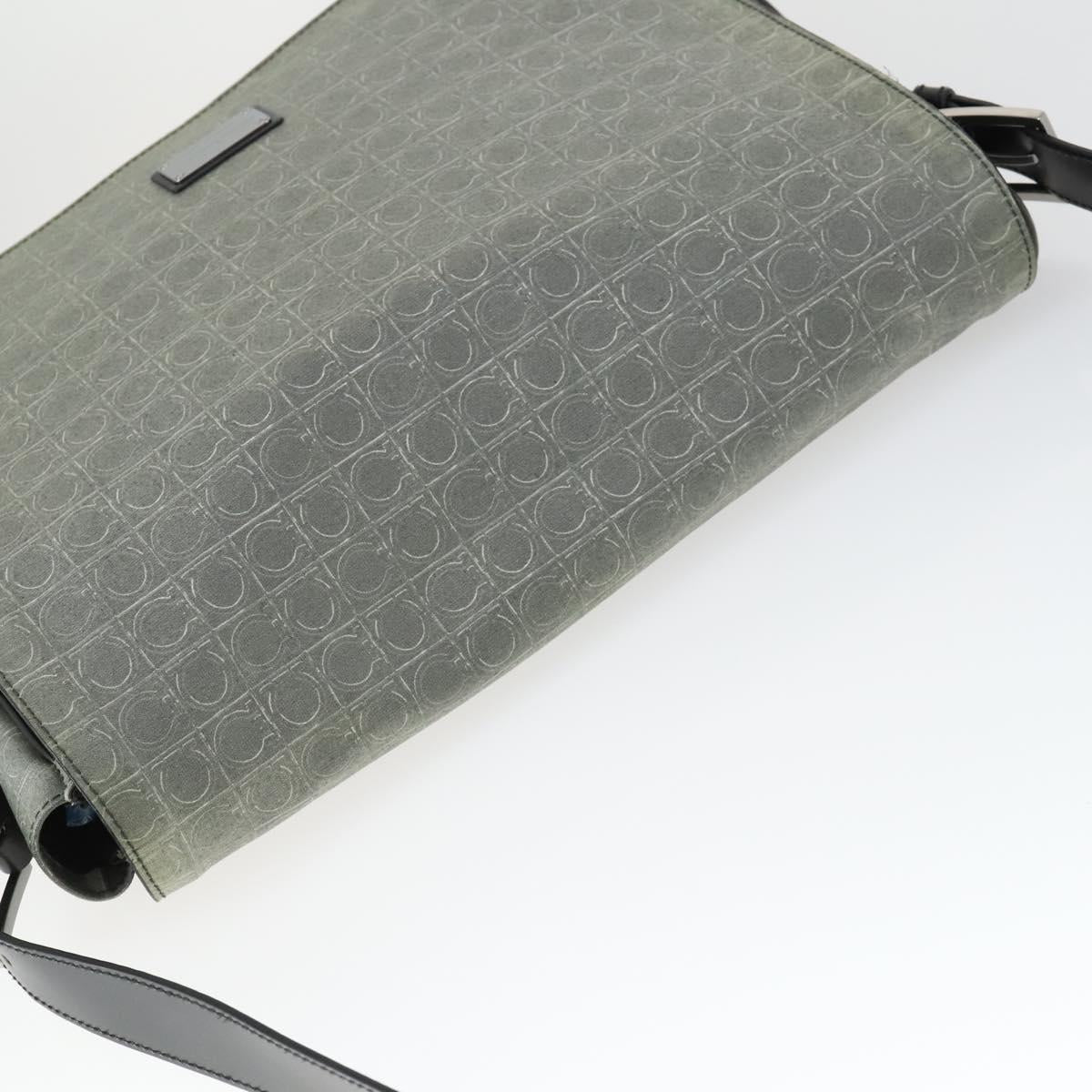 Salvatore Ferragamo Gancini Shoulder Bag PVC Canvas Gray Silver Auth 163461