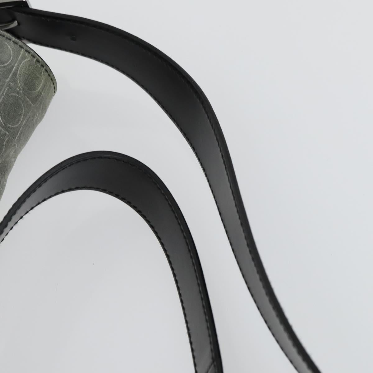 Salvatore Ferragamo Gancini Shoulder Bag PVC Canvas Gray Silver Auth 163461