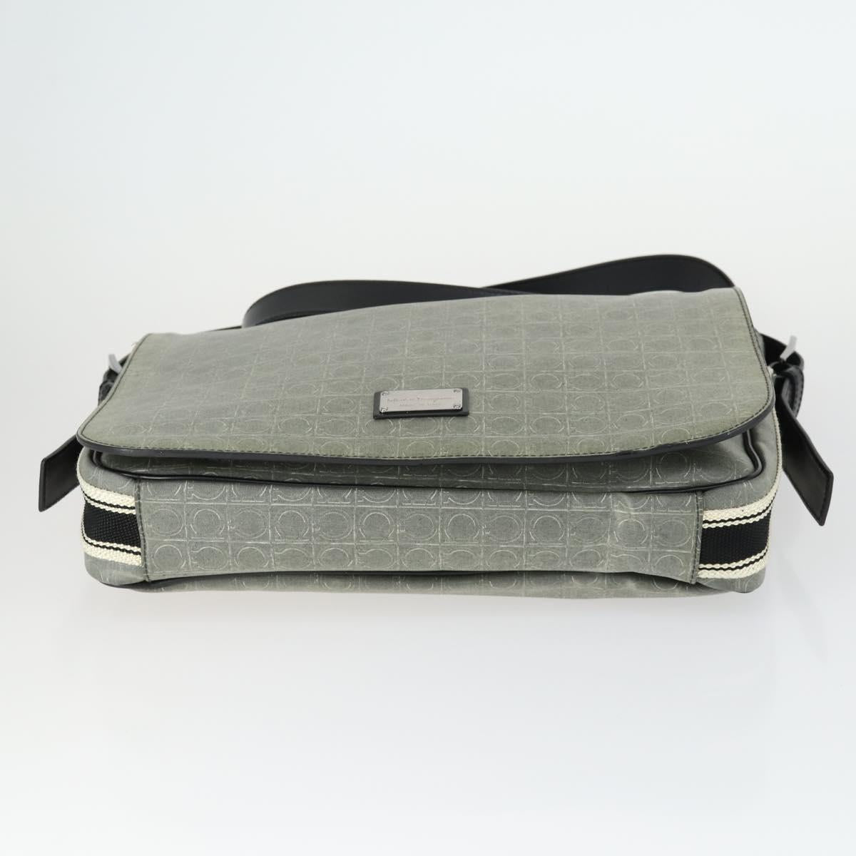 Salvatore Ferragamo Gancini Shoulder Bag PVC Canvas Gray Silver Auth 163461