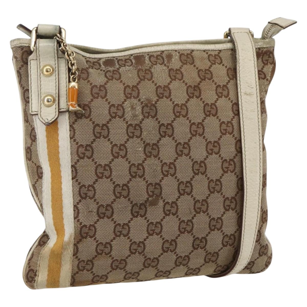 GUCCI GG Canvas Sherry Line Shoulder Bag Beige Gold 144388 Auth 163466