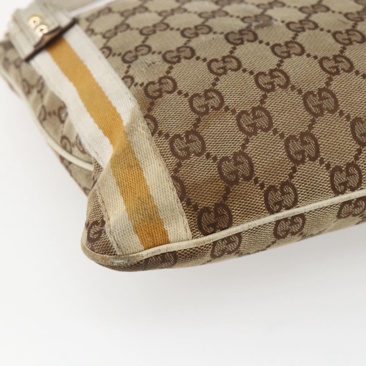 GUCCI GG Canvas Sherry Line Shoulder Bag Beige Gold 144388 Auth 163466