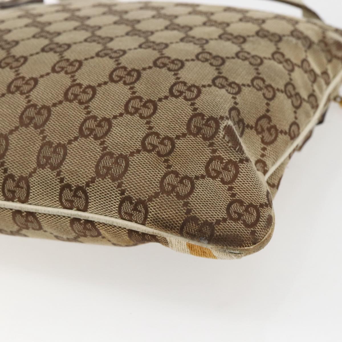 GUCCI GG Canvas Sherry Line Shoulder Bag Beige Gold 144388 Auth 163466