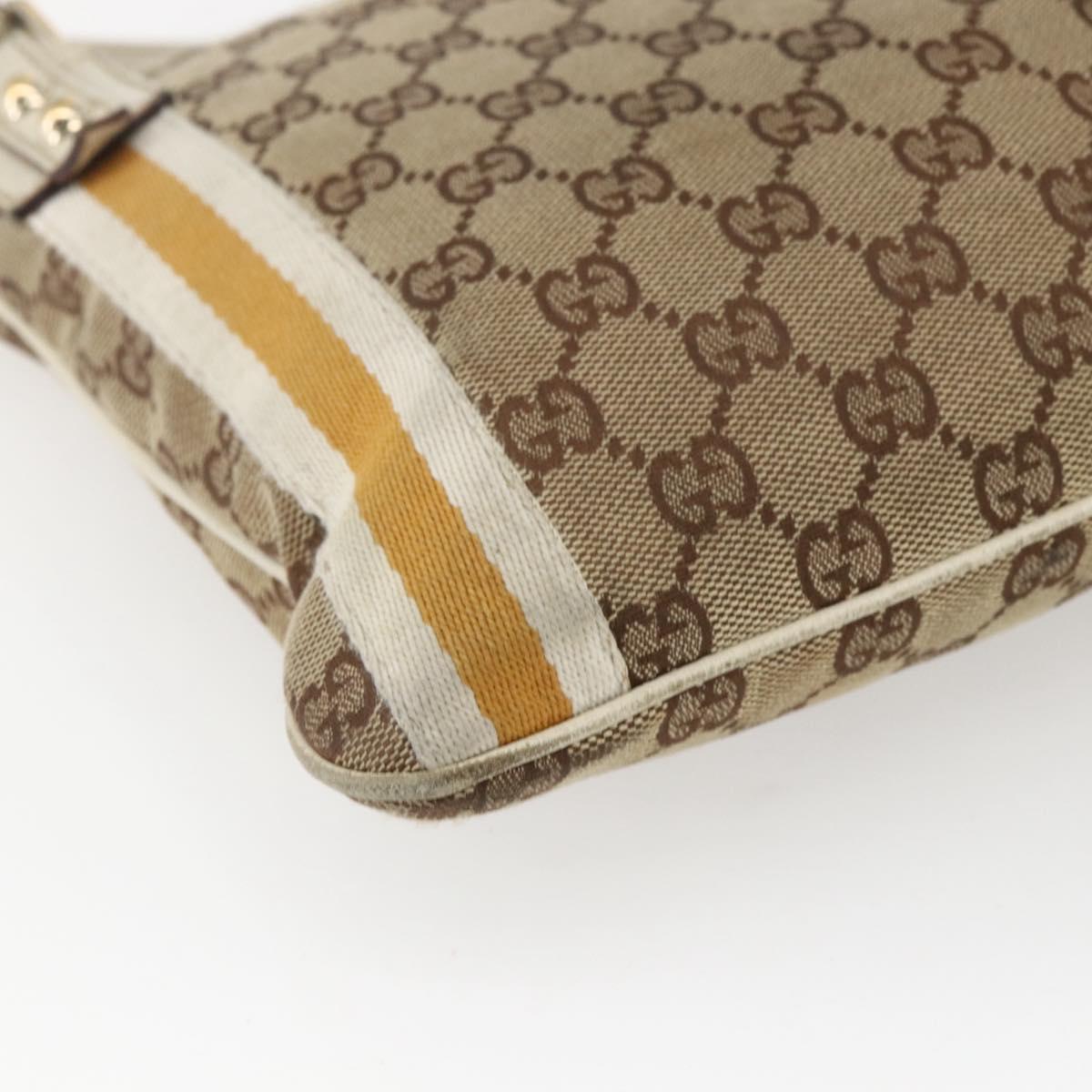 GUCCI GG Canvas Sherry Line Shoulder Bag Beige Gold 144388 Auth 163466