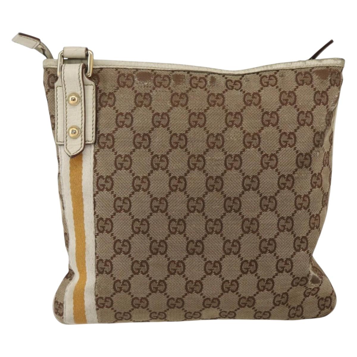 GUCCI GG Canvas Sherry Line Shoulder Bag Beige Gold 144388 Auth 163466