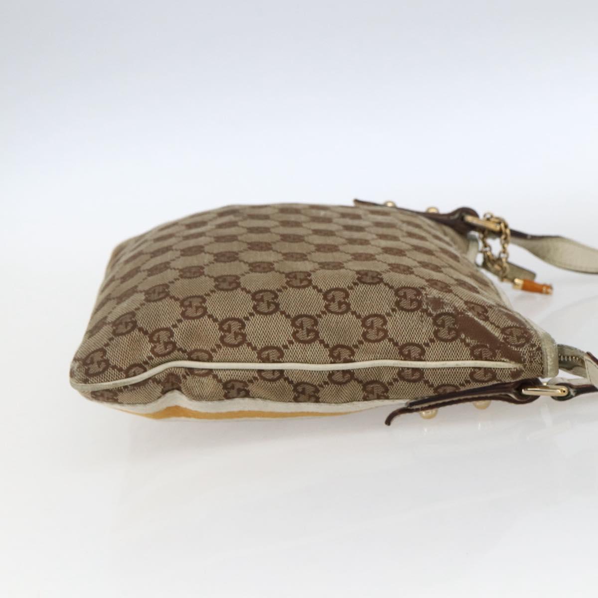 GUCCI GG Canvas Sherry Line Shoulder Bag Beige Gold 144388 Auth 163466