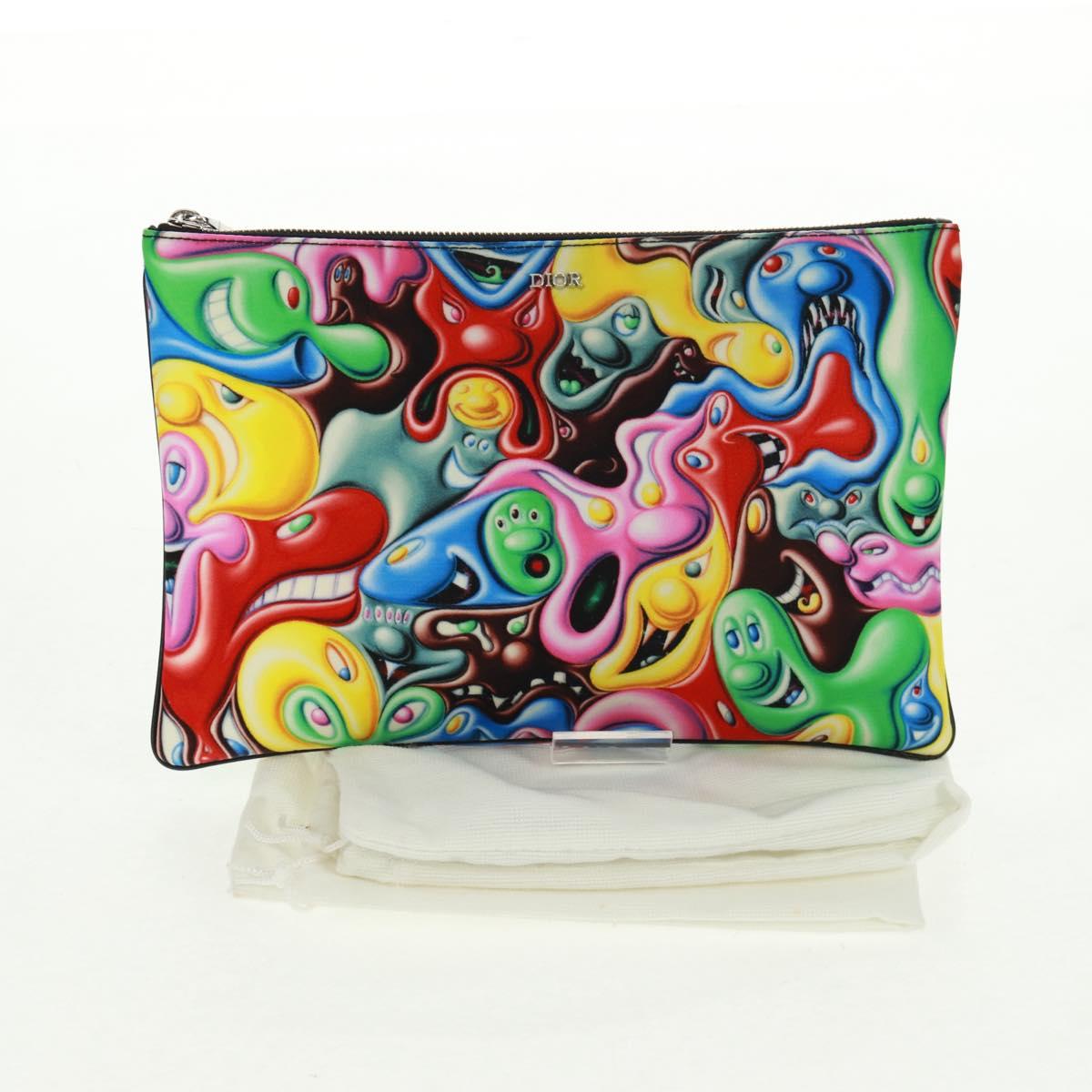 Christian Dior Clutch Bag Nylon Multicolor Silver Auth 163482V