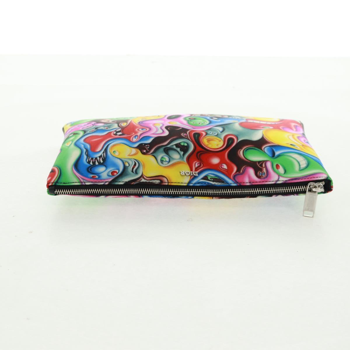 Christian Dior Clutch Bag Nylon Multicolor Silver Auth 163482V