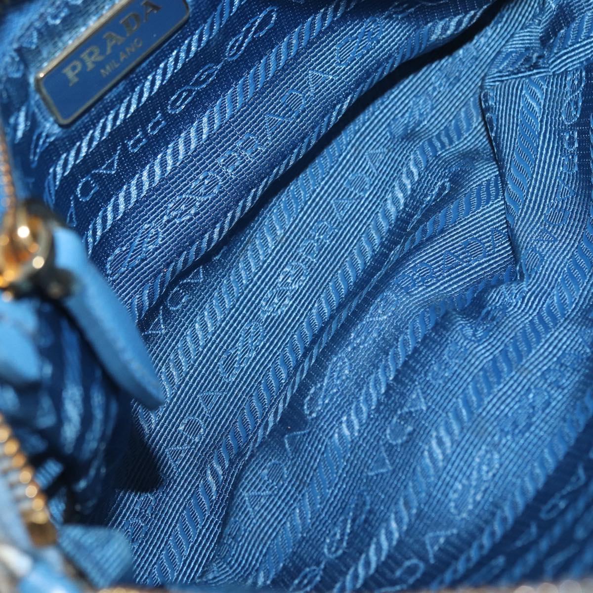 PRADA Pouch Cotton Light Blue Gold Auth 163486