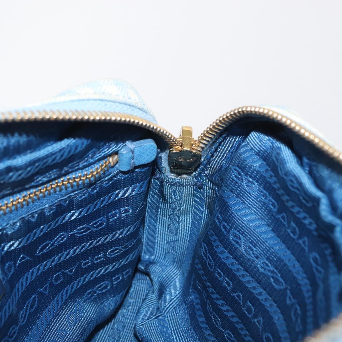 PRADA Pouch Cotton Light Blue Gold Auth 163486