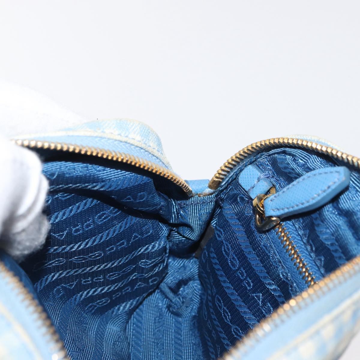 PRADA Pouch Cotton Light Blue Gold Auth 163486