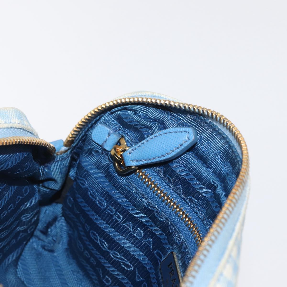 PRADA Pouch Cotton Light Blue Gold Auth 163486