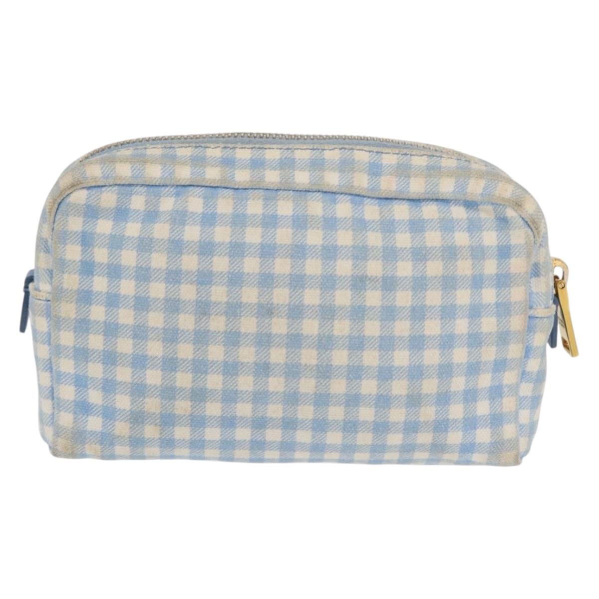 PRADA Pouch Cotton Light Blue Gold Auth 163486