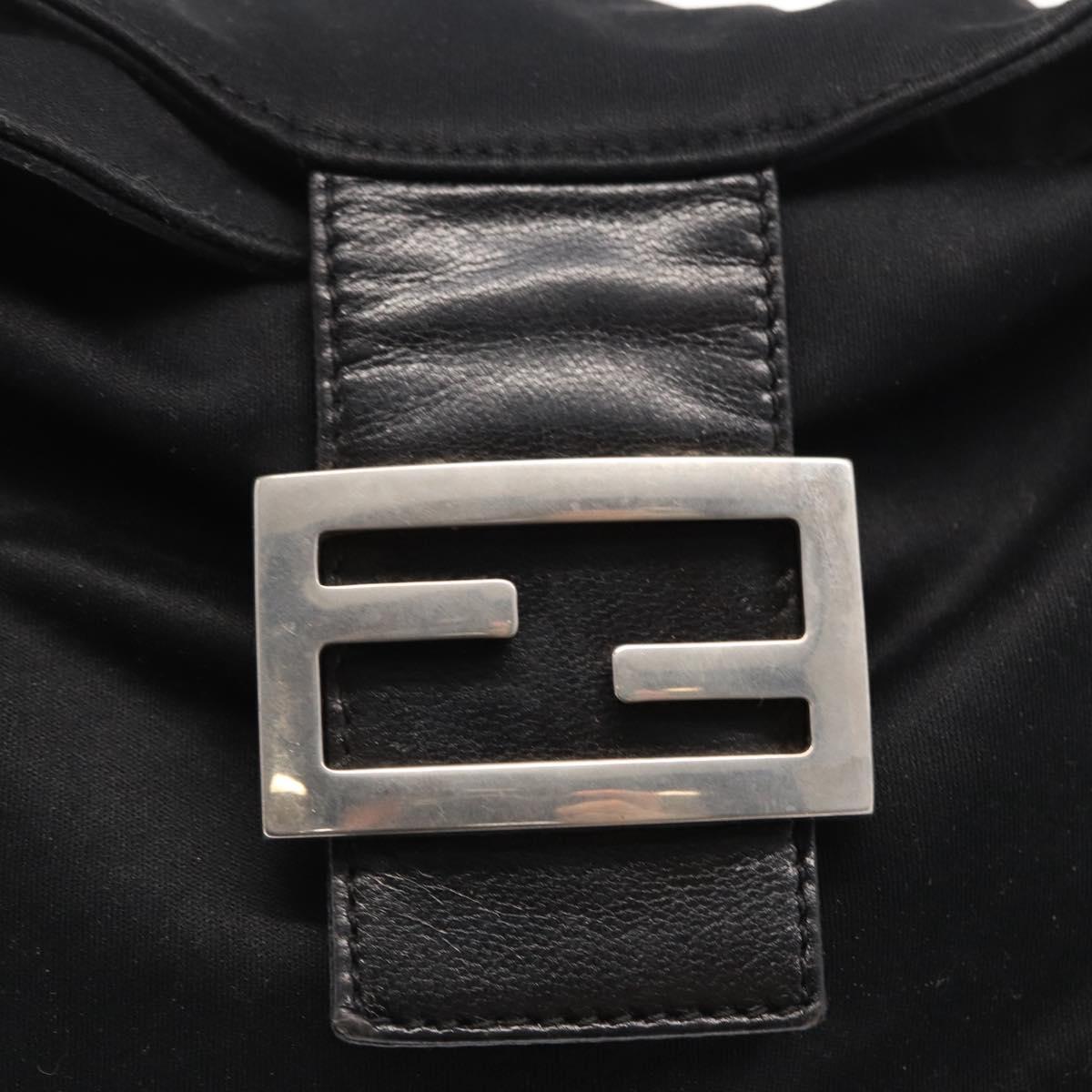 FENDI Mamma Baguette Shoulder Bag Nylon Black Silver Auth 163500