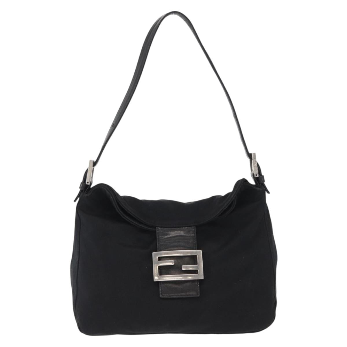 FENDI Mamma Baguette Shoulder Bag Nylon Black Silver Auth 163500