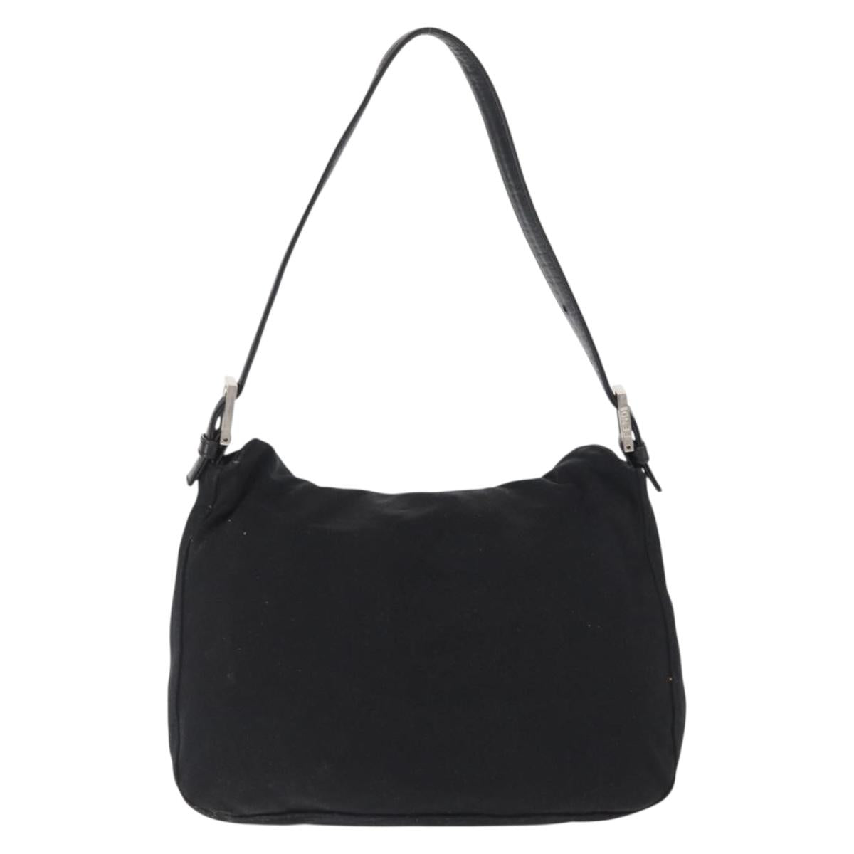 FENDI Mamma Baguette Shoulder Bag Nylon Black Silver Auth 163500