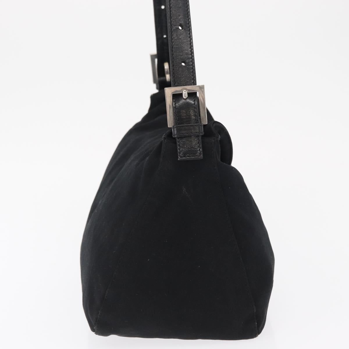 FENDI Mamma Baguette Shoulder Bag Nylon Black Silver Auth 163500