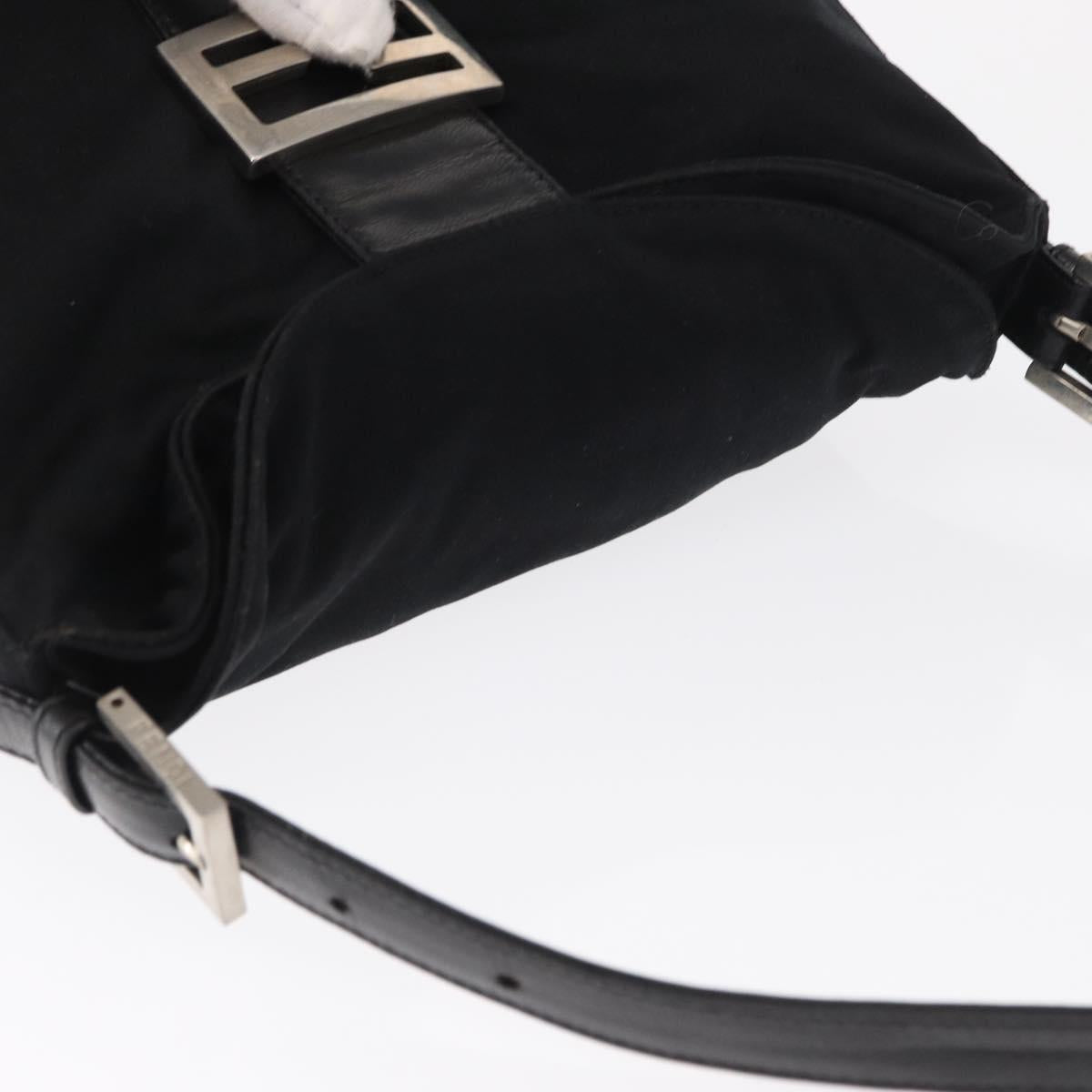FENDI Mamma Baguette Shoulder Bag Nylon Black Silver Auth 163500