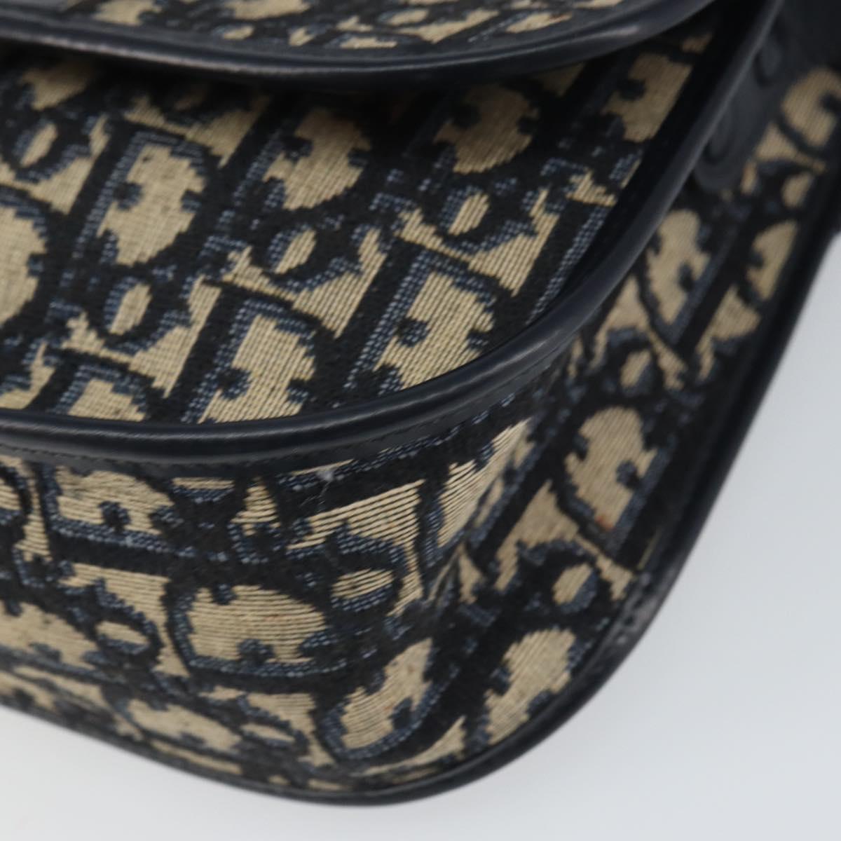 Christian Dior Trotter Canvas Shoulder Bag Navy Gold Auth 163503