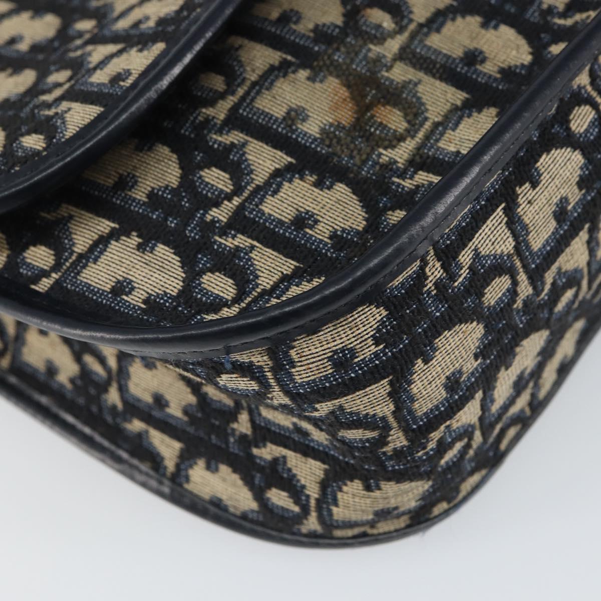 Christian Dior Trotter Canvas Shoulder Bag Navy Gold Auth 163503