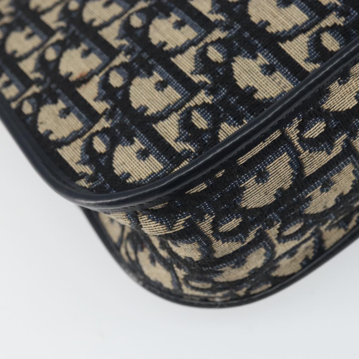 Christian Dior Trotter Canvas Shoulder Bag Navy Gold Auth 163503