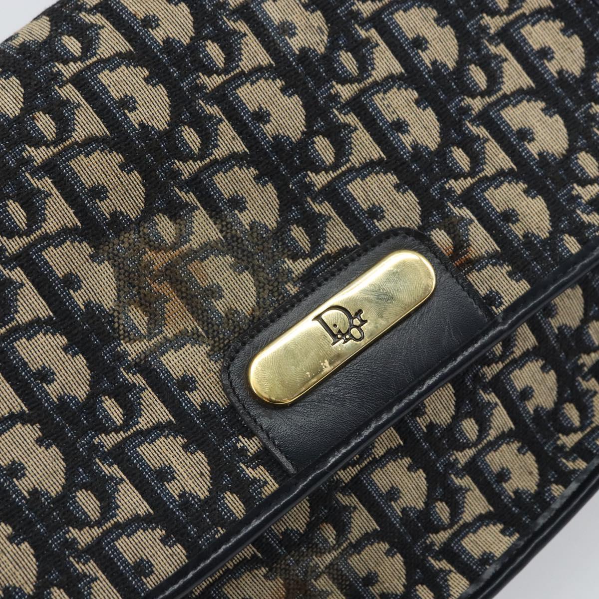 Christian Dior Trotter Canvas Shoulder Bag Navy Gold Auth 163503