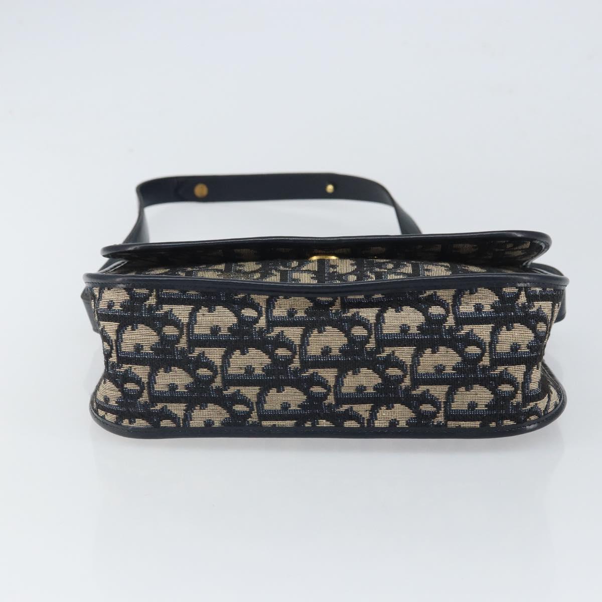 Christian Dior Trotter Canvas Shoulder Bag Navy Gold Auth 163503