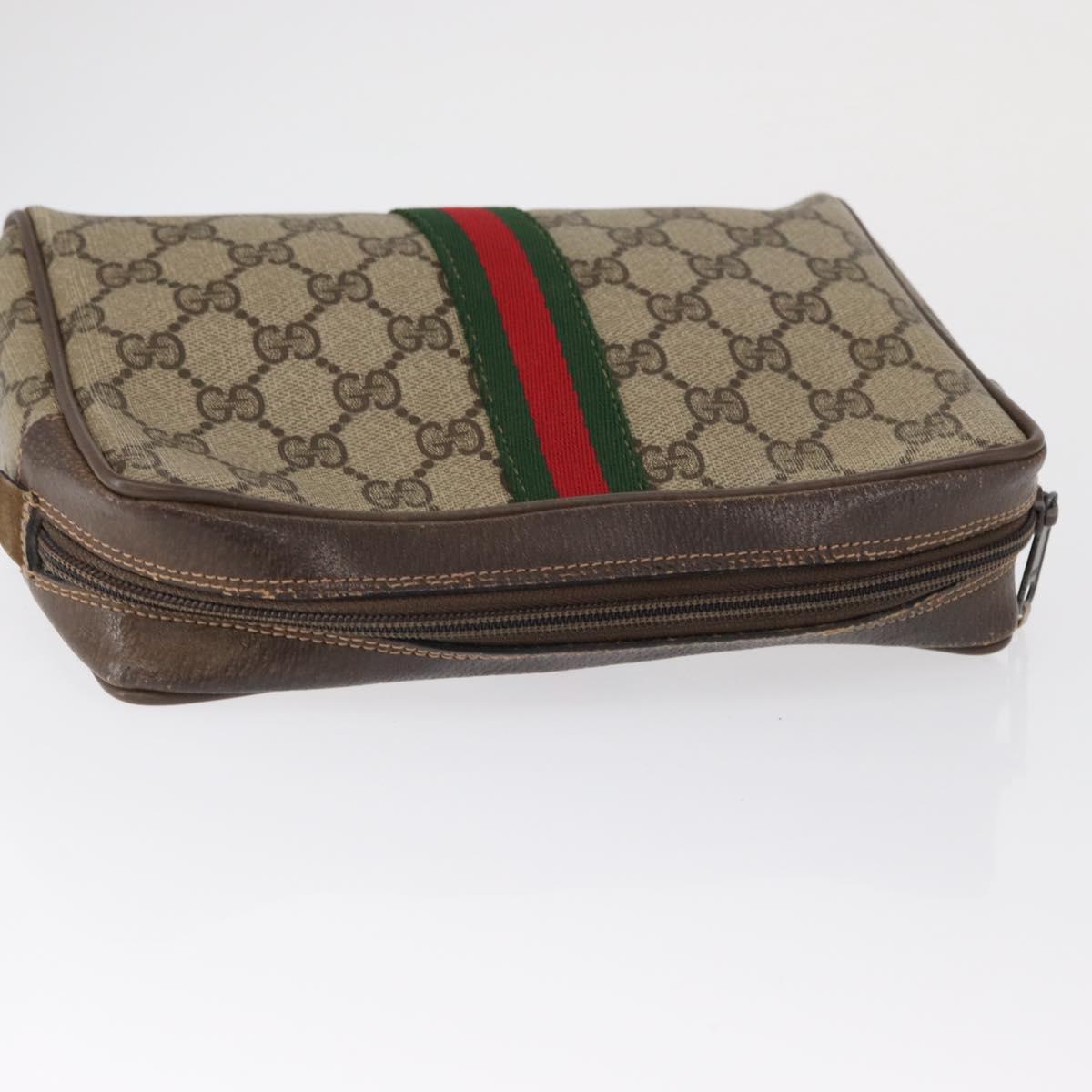 GUCCI GG Supreme Web Sherry Line Clutch Bag PVC Beige Gold 63 01 012 Auth 163504