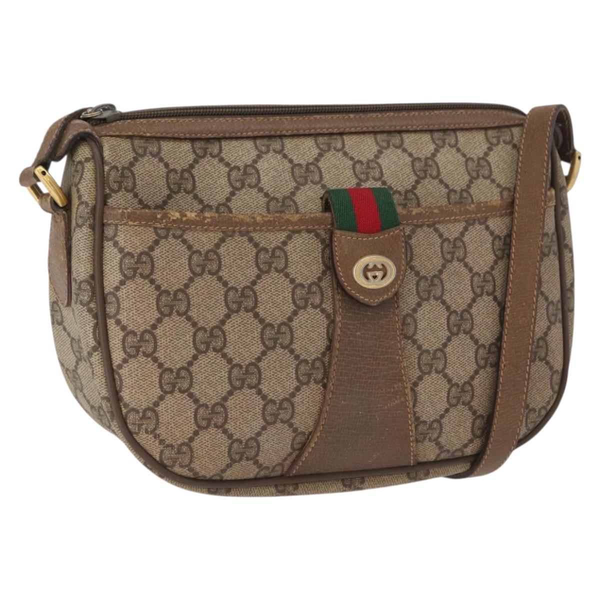 GUCCI GG Supreme Web Sherry Line Bag PVC Beige Gold 89 02 032 Auth 163510