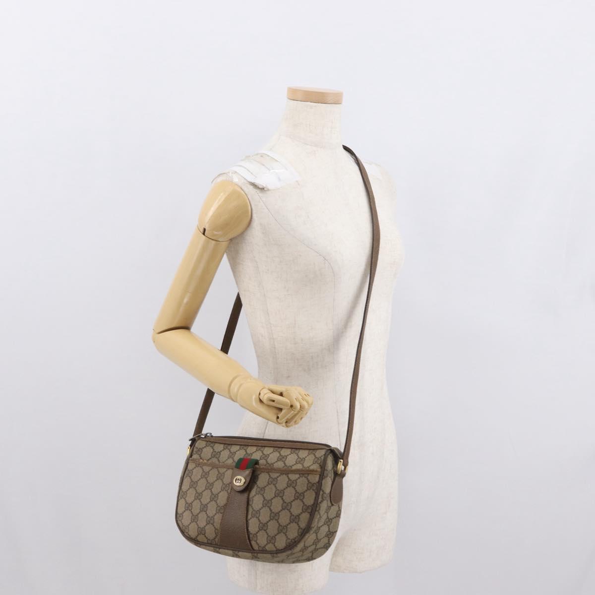 GUCCI GG Supreme Web Sherry Line Bag PVC Beige Gold 89 02 032 Auth 163510
