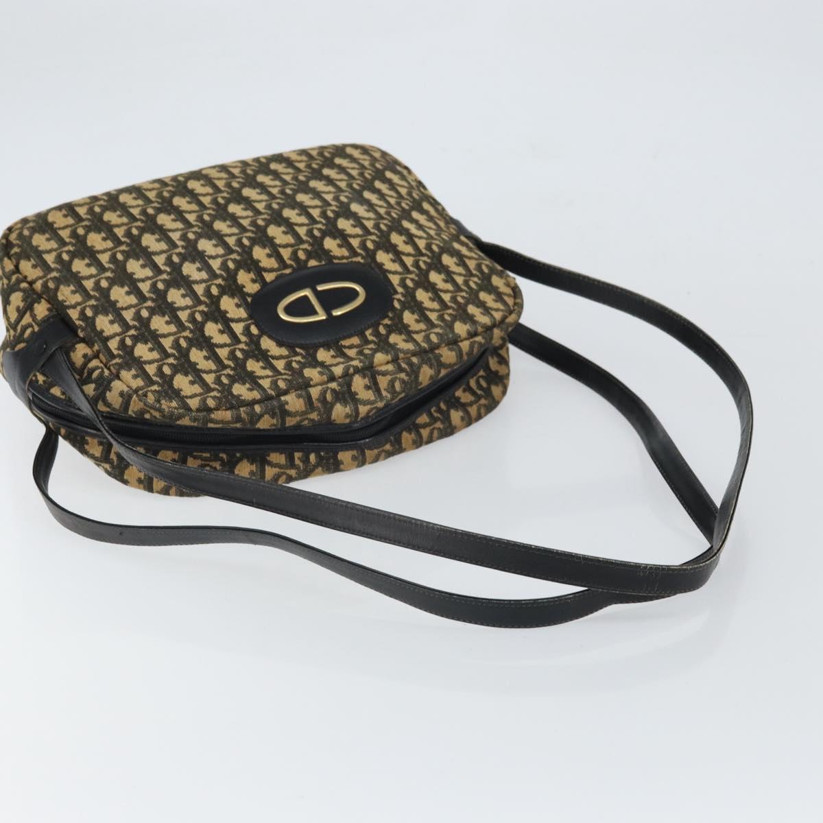 Christian Dior Trotter Canvas Shoulder Bag Black Gold Auth 163518