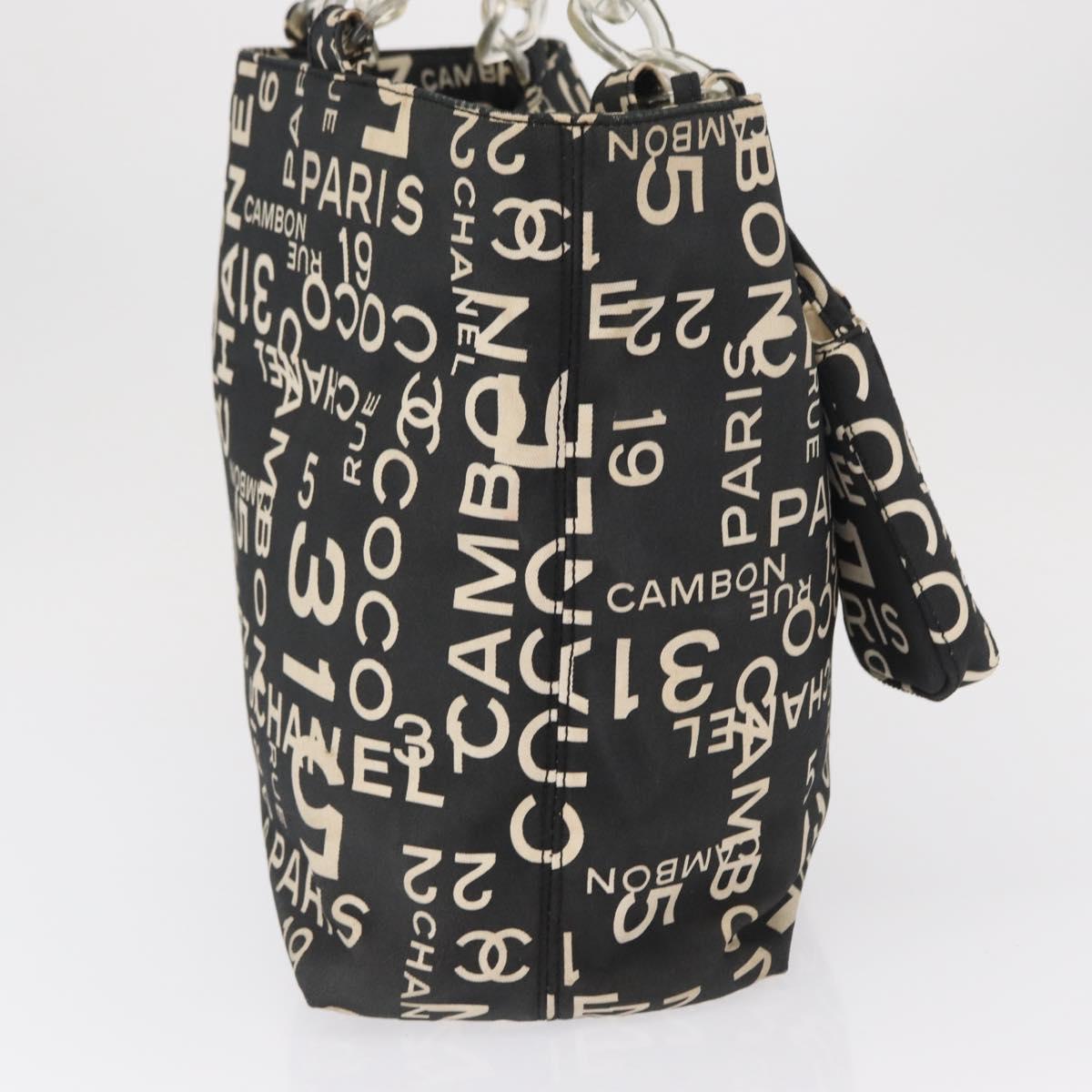 CHANEL By Sea Line Tote Bag Canvas Black Silver CC Auth 163519