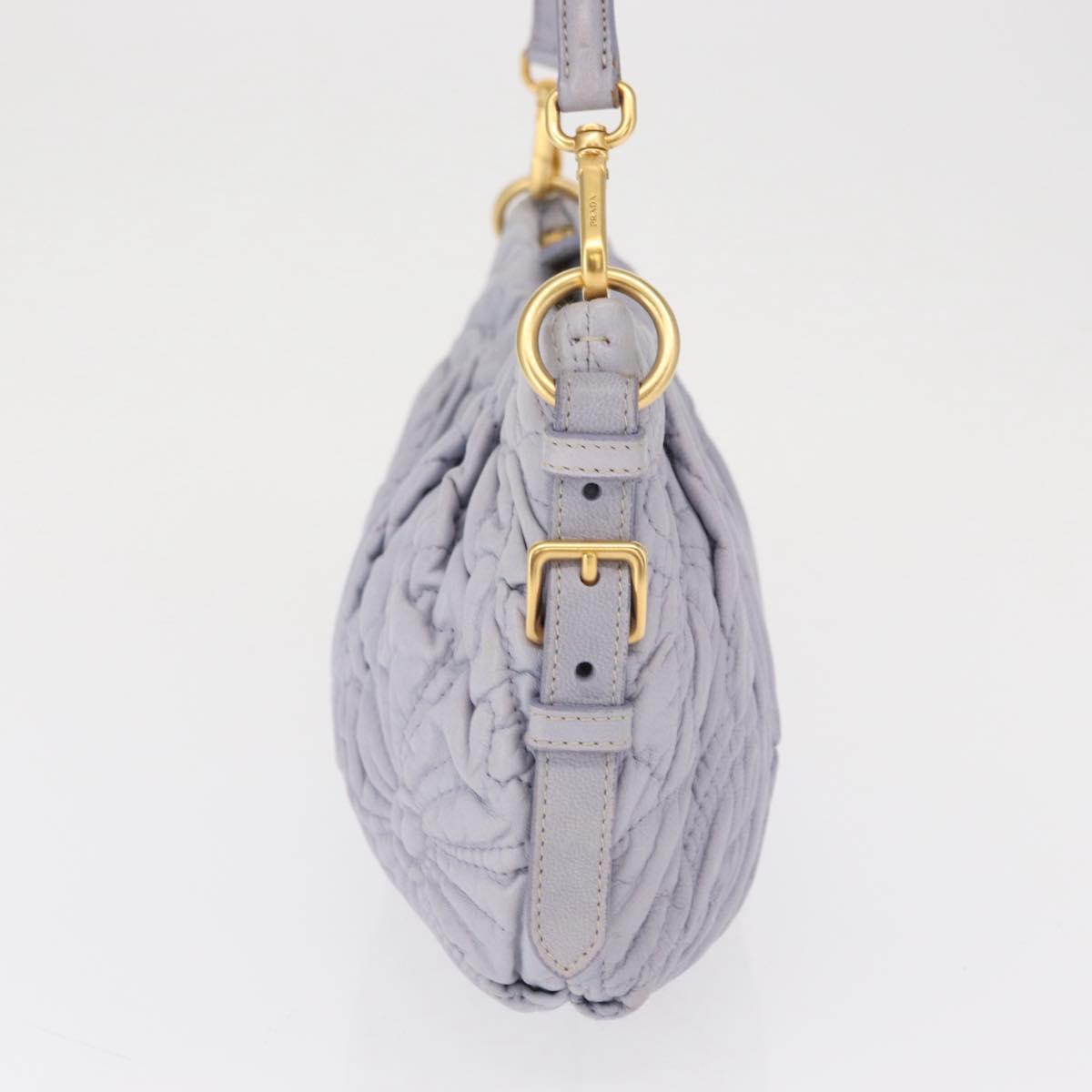 PRADA Flower Quilted Shoulder Bag Leather Gold lavender Auth 163520