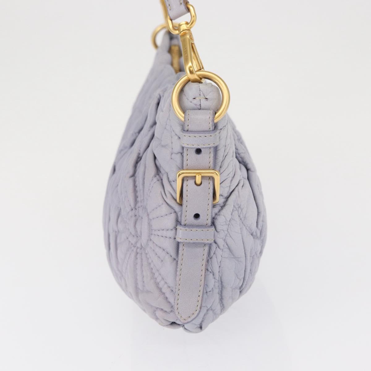 PRADA Flower Quilted Shoulder Bag Leather Gold lavender Auth 163520