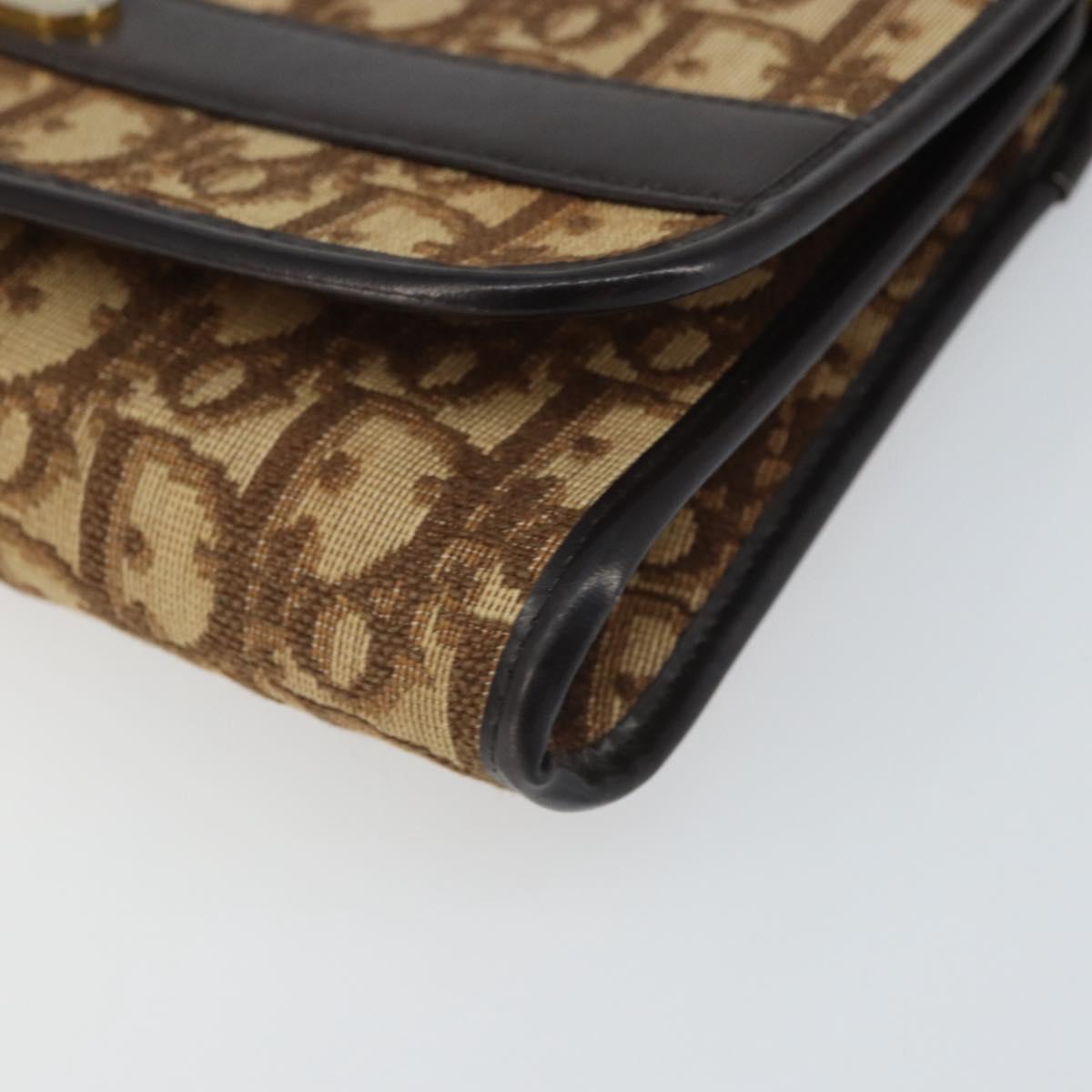 Christian Dior Trotter Canvas Chain Shoulder Bag Beige Gold Auth 163522