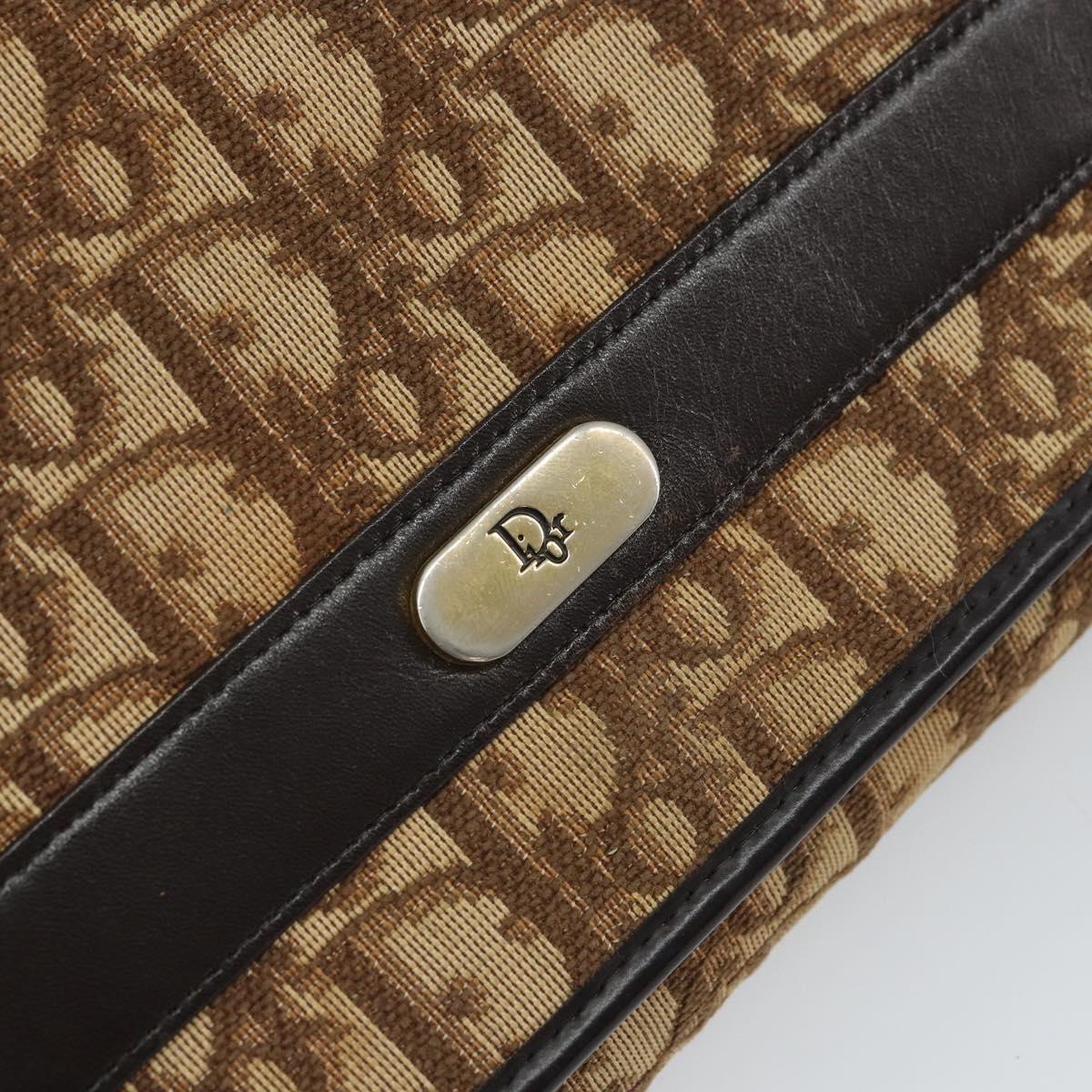 Christian Dior Trotter Canvas Chain Shoulder Bag Beige Gold Auth 163522