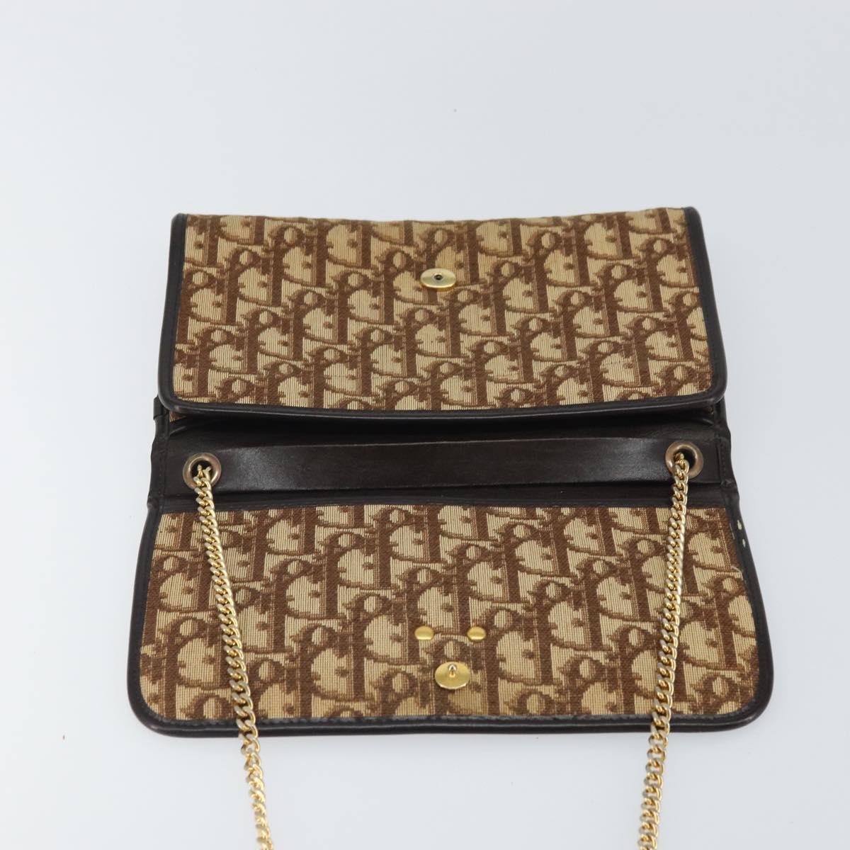 Christian Dior Trotter Canvas Chain Shoulder Bag Beige Gold Auth 163522