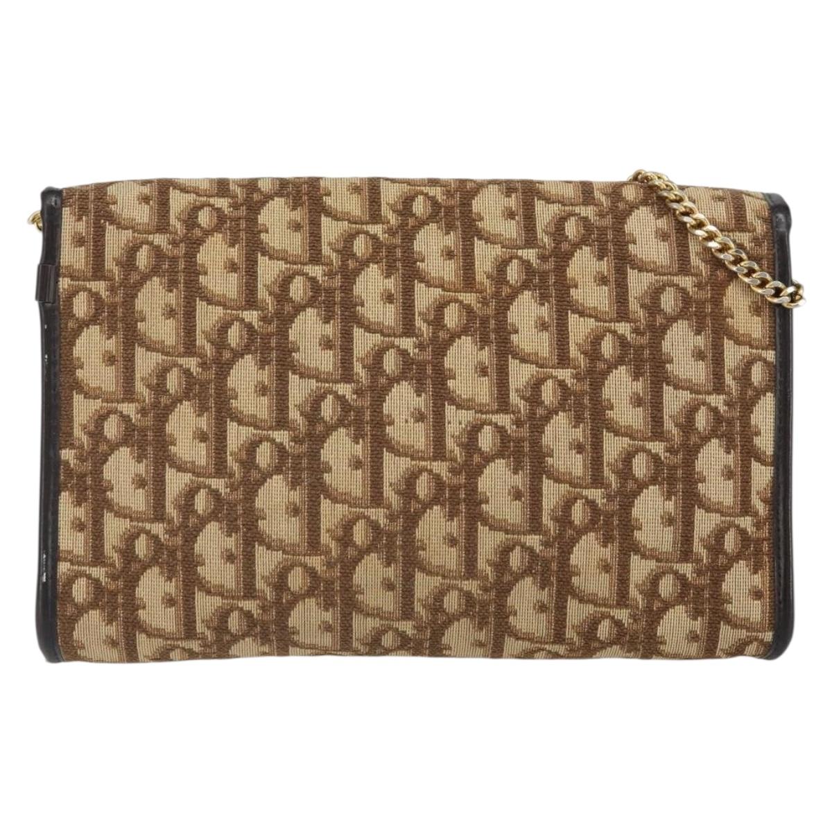 Christian Dior Trotter Canvas Chain Shoulder Bag Beige Gold Auth 163522