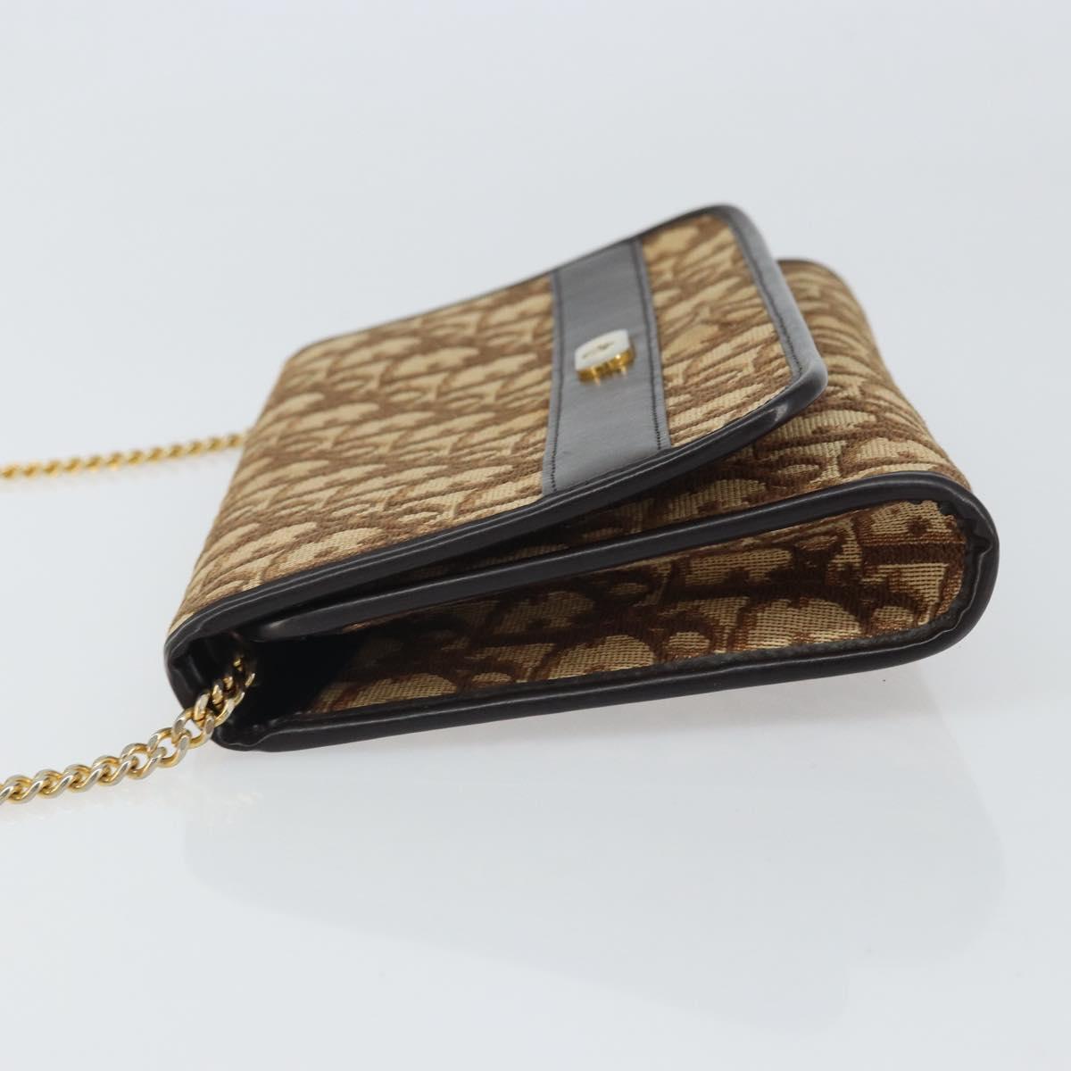 Christian Dior Trotter Canvas Chain Shoulder Bag Beige Gold Auth 163522