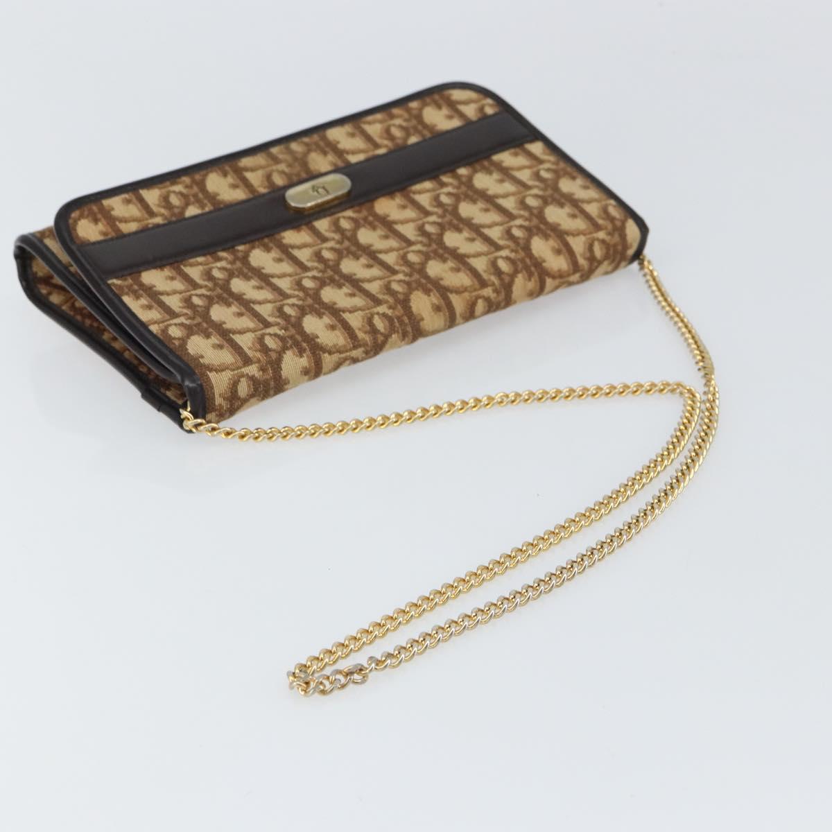 Christian Dior Trotter Canvas Chain Shoulder Bag Beige Gold Auth 163522
