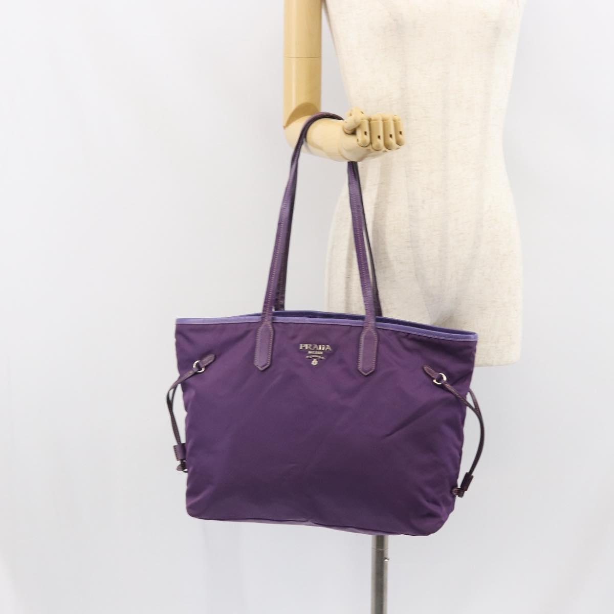 PRADA Tote Bag Nylon Purple Silver Auth 163524