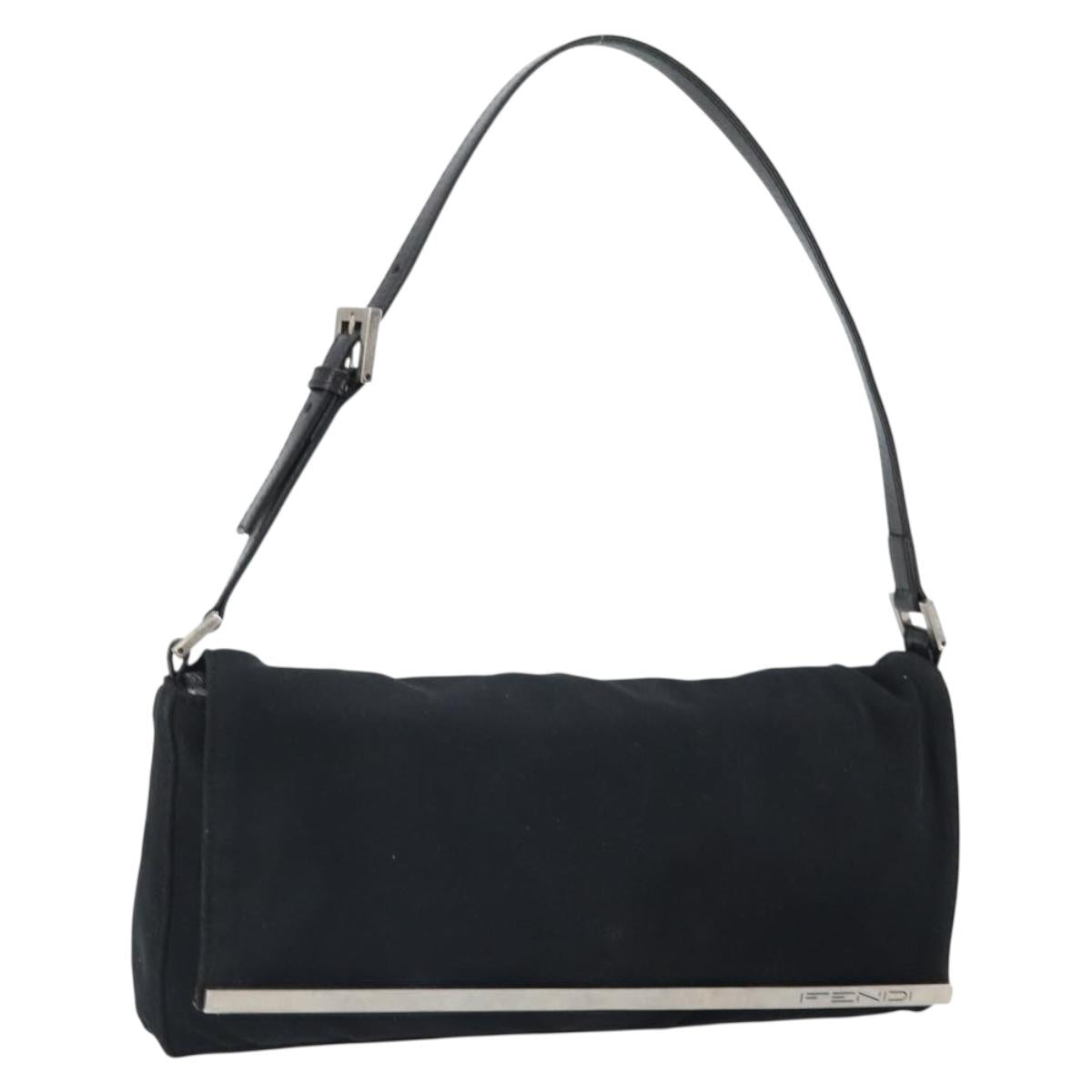 FENDI Shoulder Bag Cotton Black Silver Auth 163537