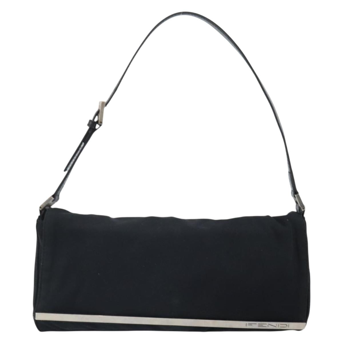 FENDI Shoulder Bag Cotton Black Silver Auth 163537