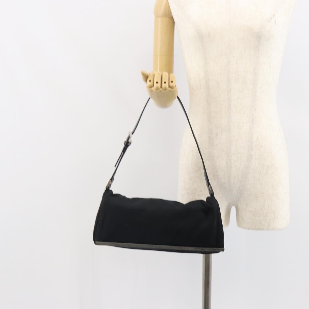 FENDI Shoulder Bag Cotton Black Silver Auth 163537