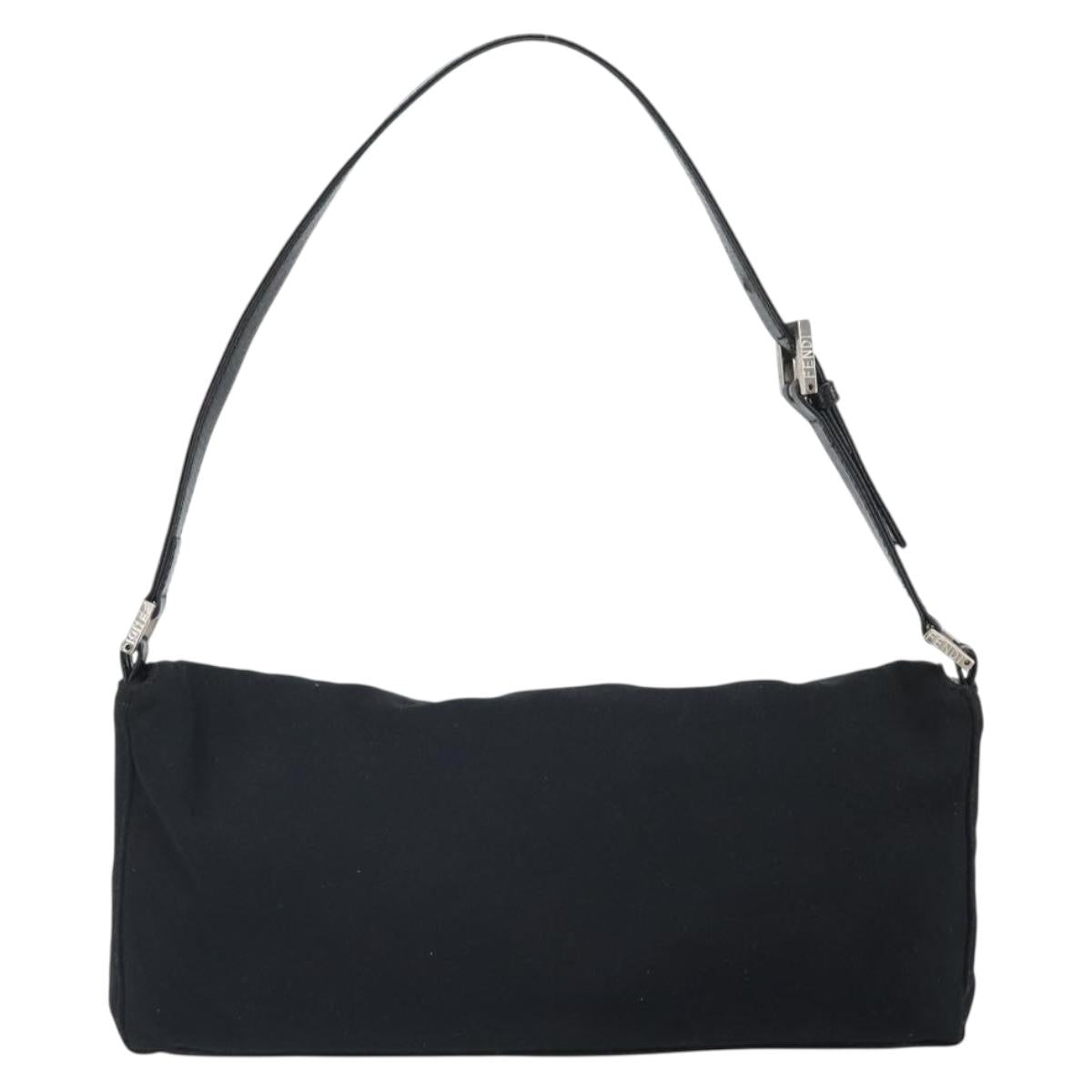 FENDI Shoulder Bag Cotton Black Silver Auth 163537