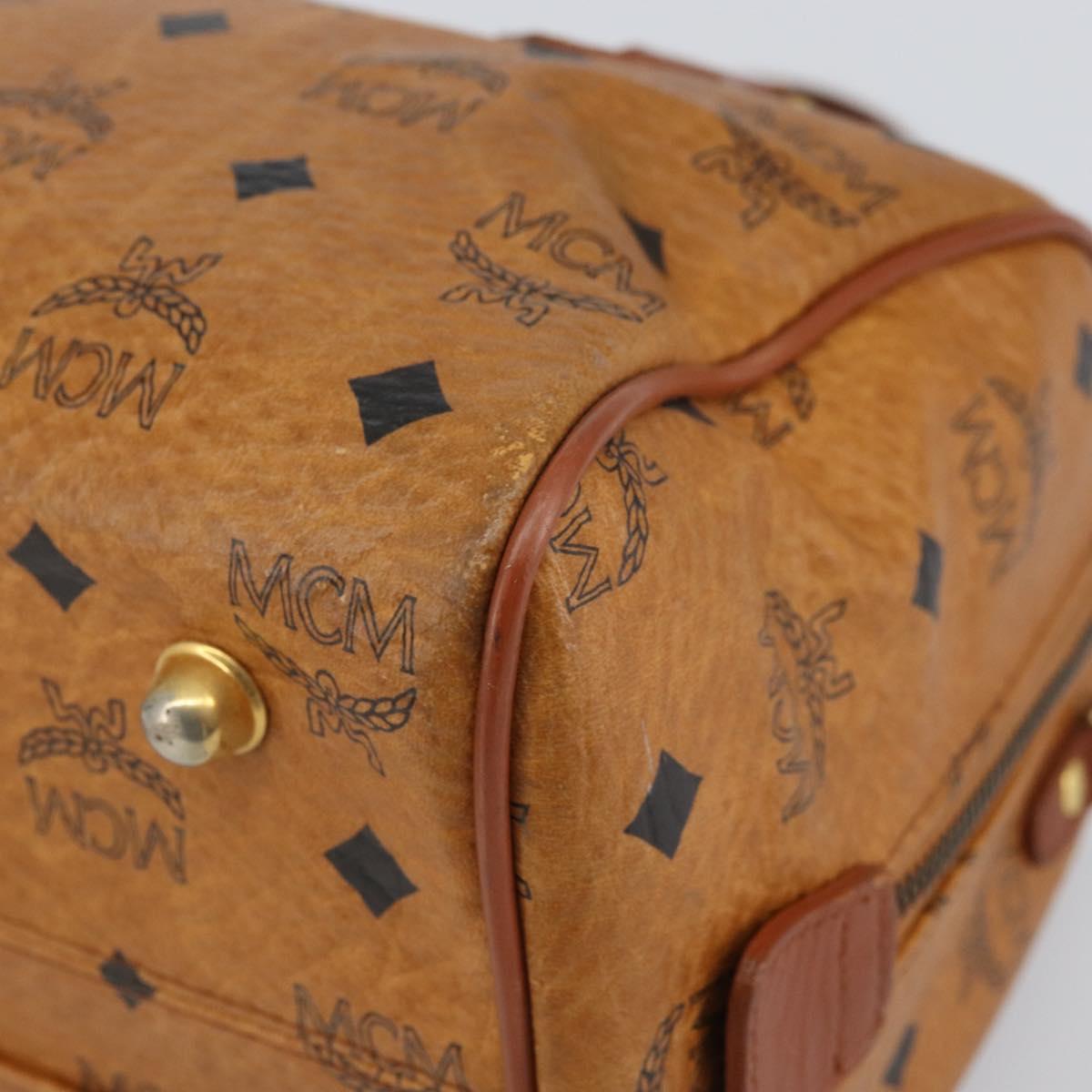 MCM Vicetos Logogram Boston Bag PVC Leather Brown Gold Auth 163539
