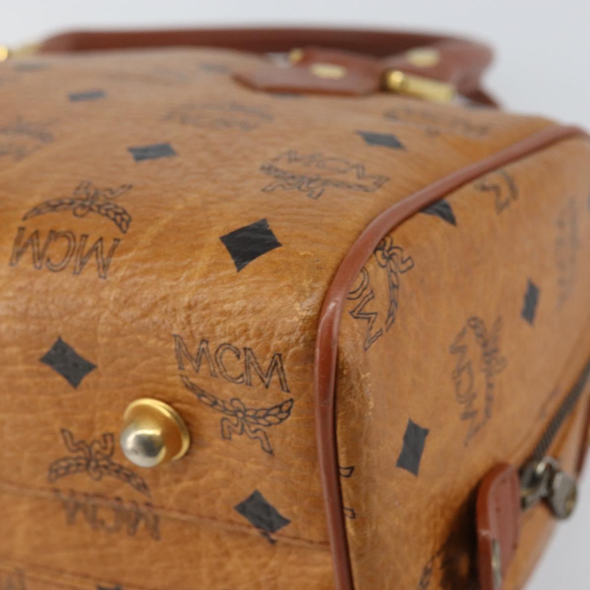 MCM Vicetos Logogram Boston Bag PVC Leather Brown Gold Auth 163539