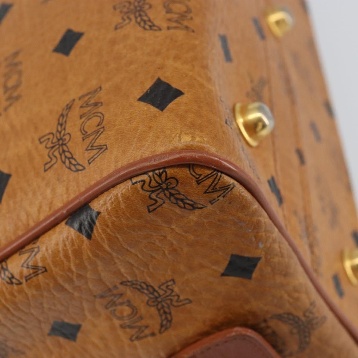 MCM Vicetos Logogram Boston Bag PVC Leather Brown Gold Auth 163539