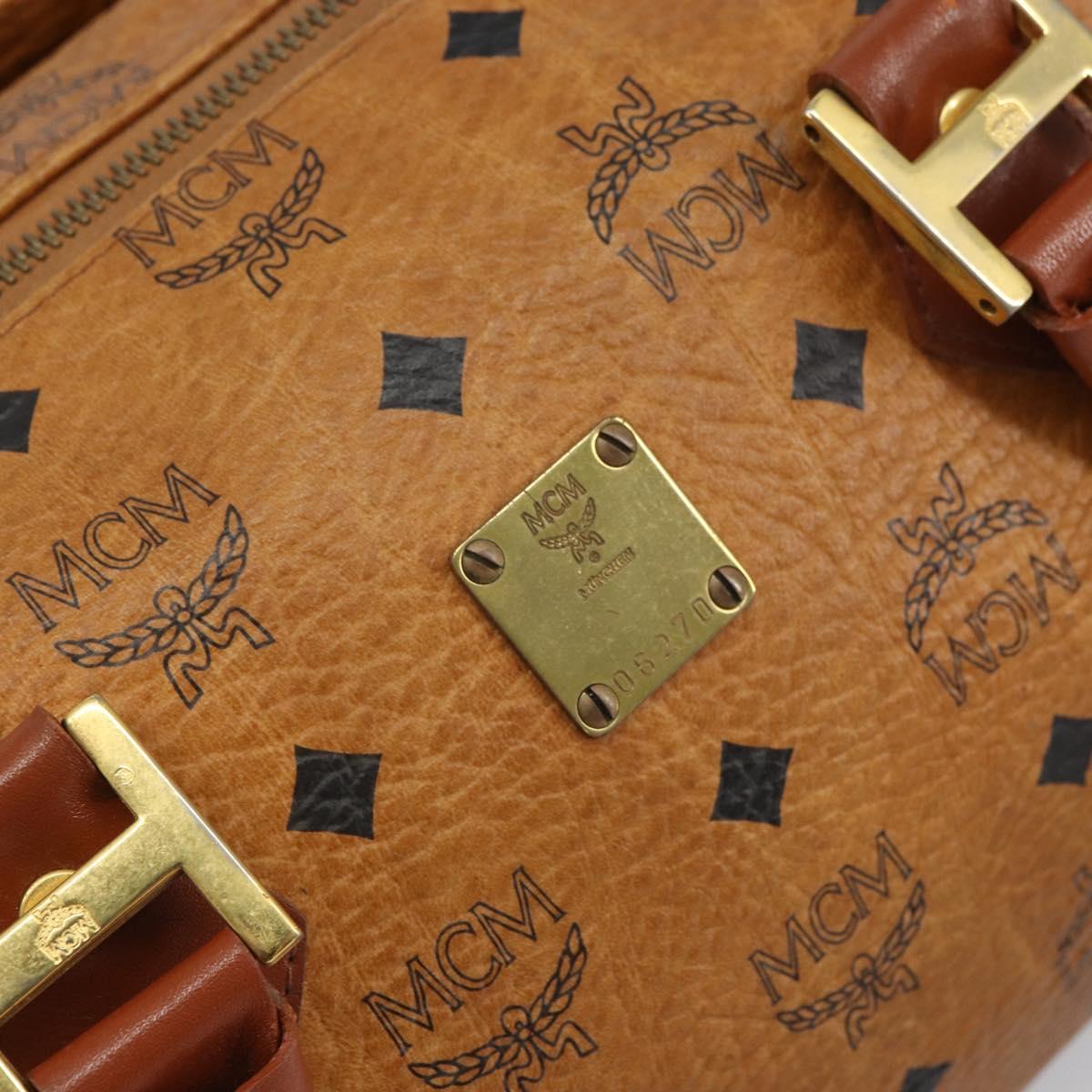 MCM Vicetos Logogram Boston Bag PVC Leather Brown Gold Auth 163539