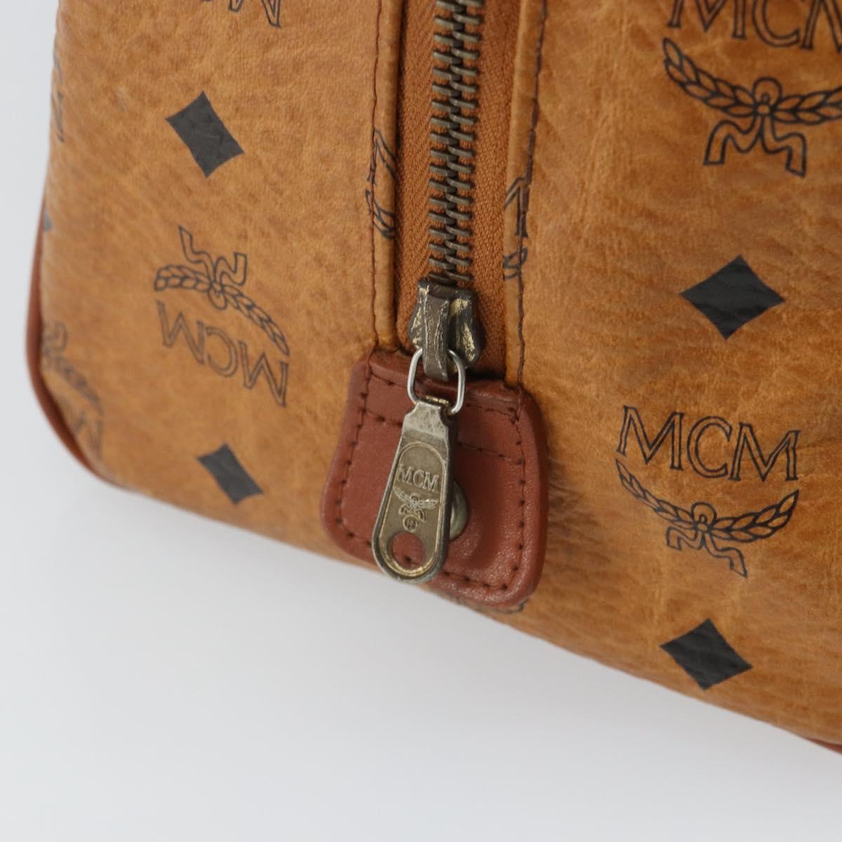 MCM Vicetos Logogram Boston Bag PVC Leather Brown Gold Auth 163539